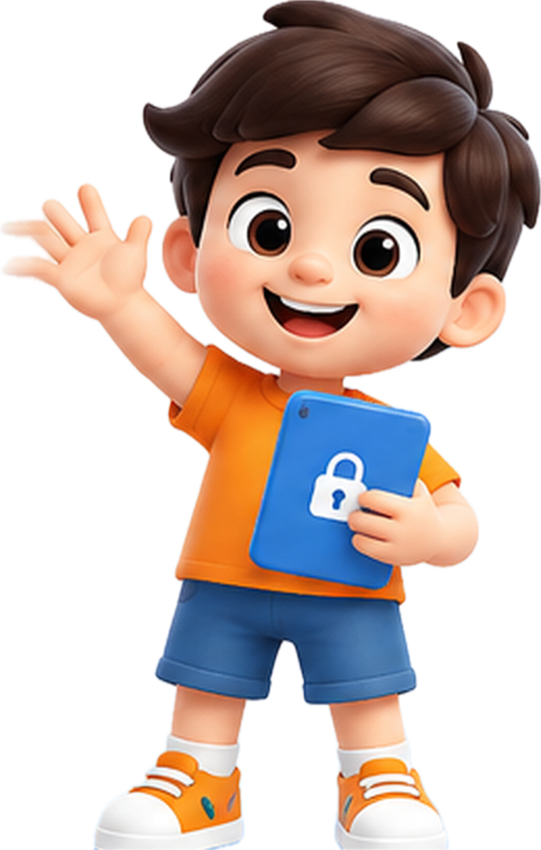 A child holding a tablet protected by Kids Mode