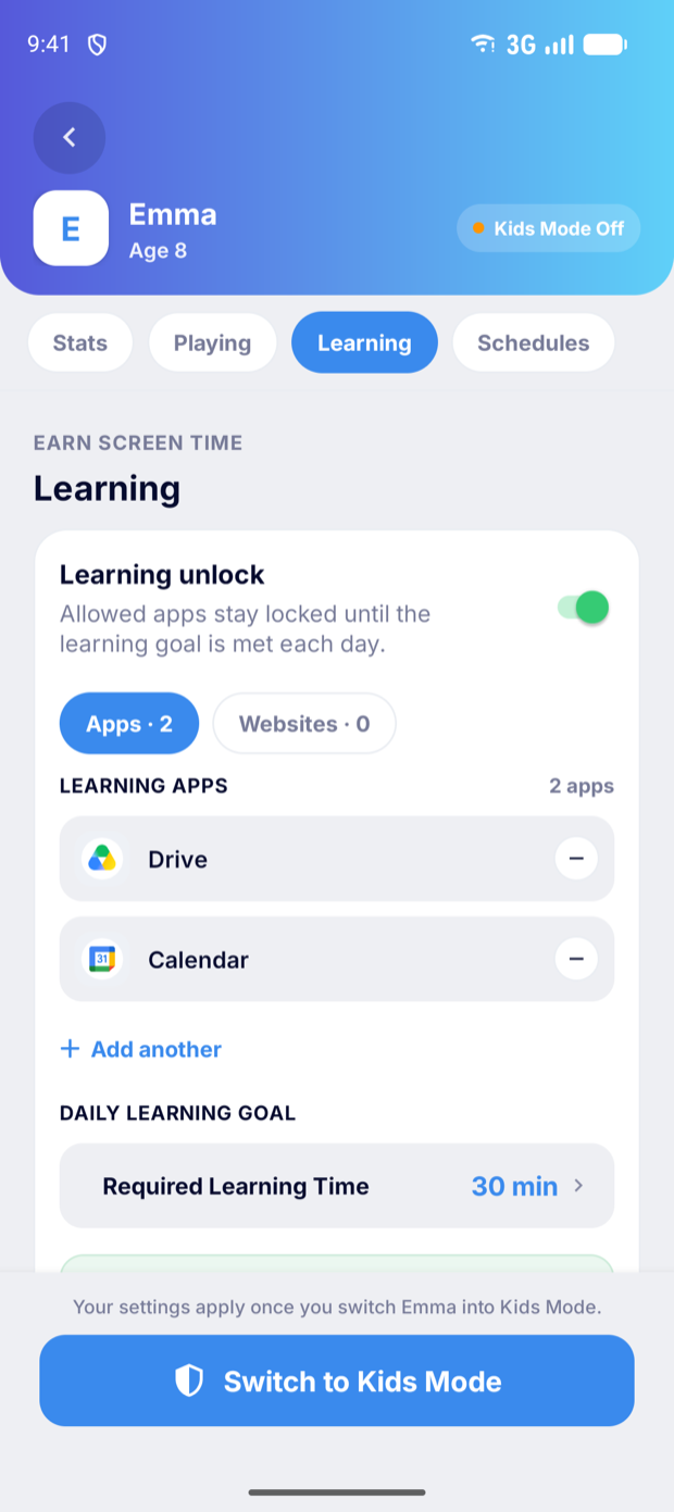 Learning unlock with a daily learning goal
